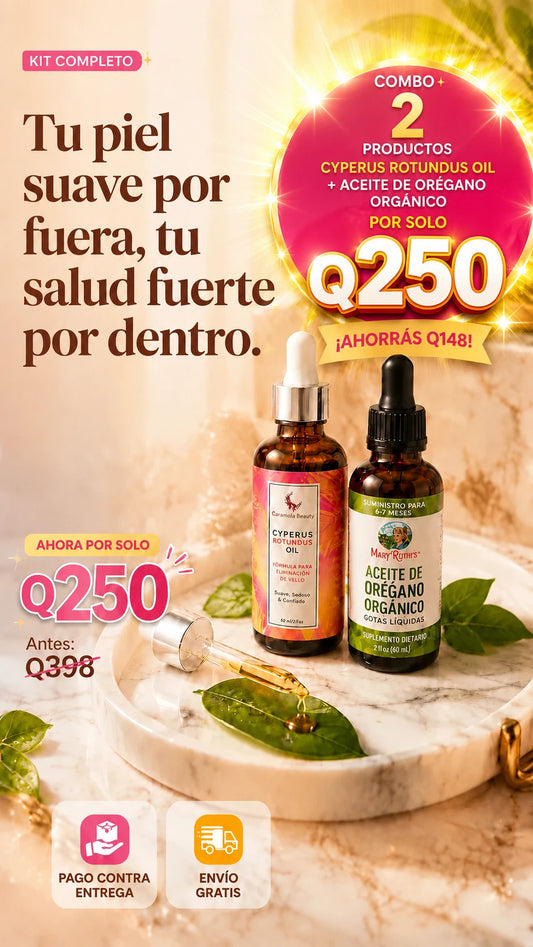 Caramela Beauty Cyperus Rotundus Oil - Fórmula para Eliminación de Vello + MaryRuth's Organic Oil of Oregano Liquid Drops