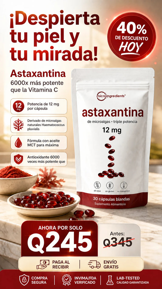 Astaxantina de Microalgas 12mg - Triple Potencia