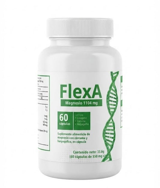 FlexA Magnesio 1104 mg Suplemento Alimenticio con Colágeno y Cúrcuma