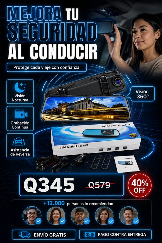 DRIVEVISION 360™ | ESPEJO RETROVISOR INTELIGENTE CON CÁMARA DELANTERA Y TRASERA HD